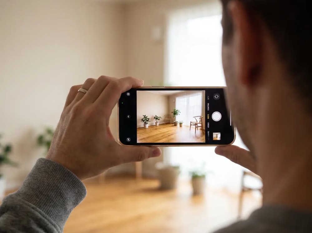 Taking a photo of a room with a phone